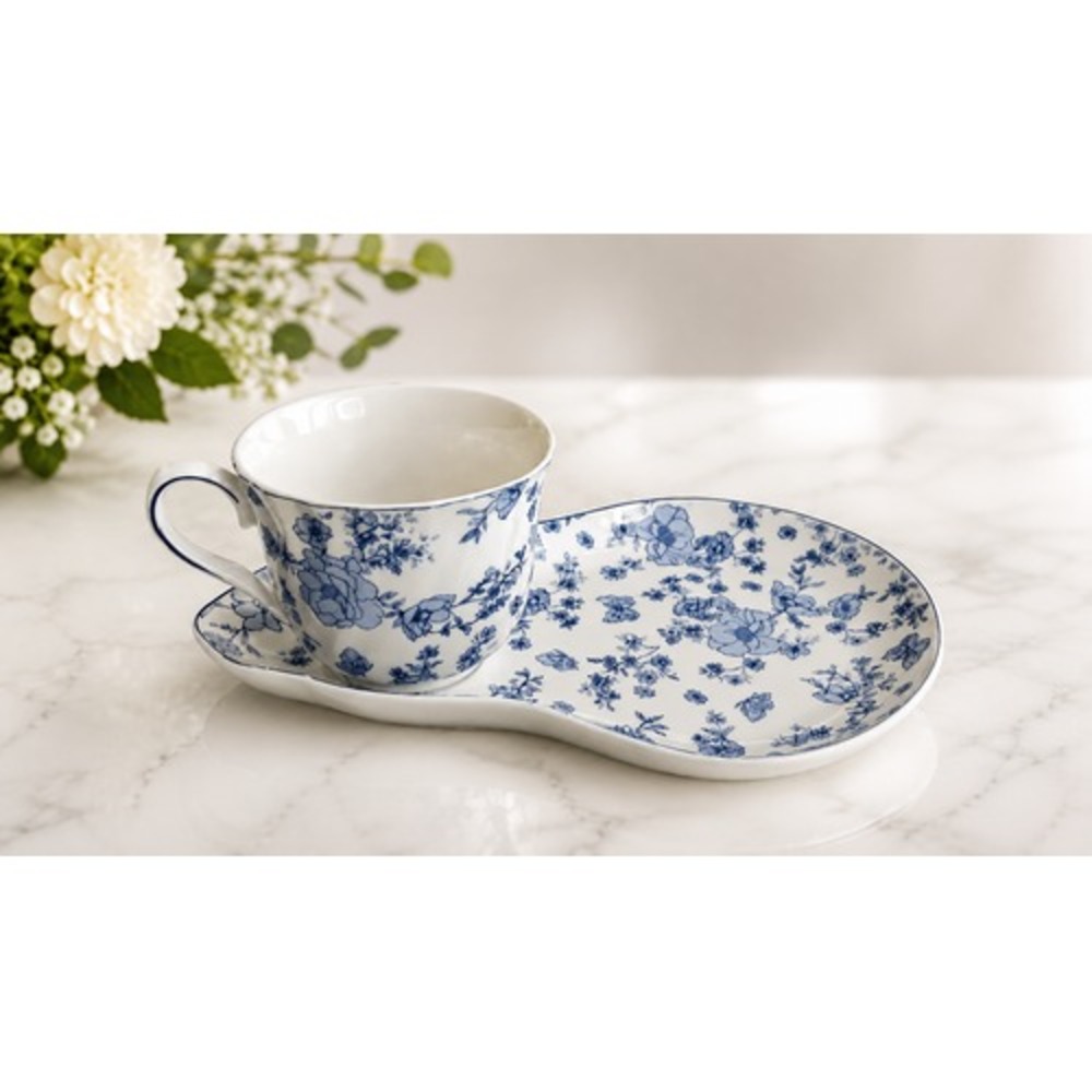 Grace Teaware Blue Bird & Botanical Tea Cup Snack Set